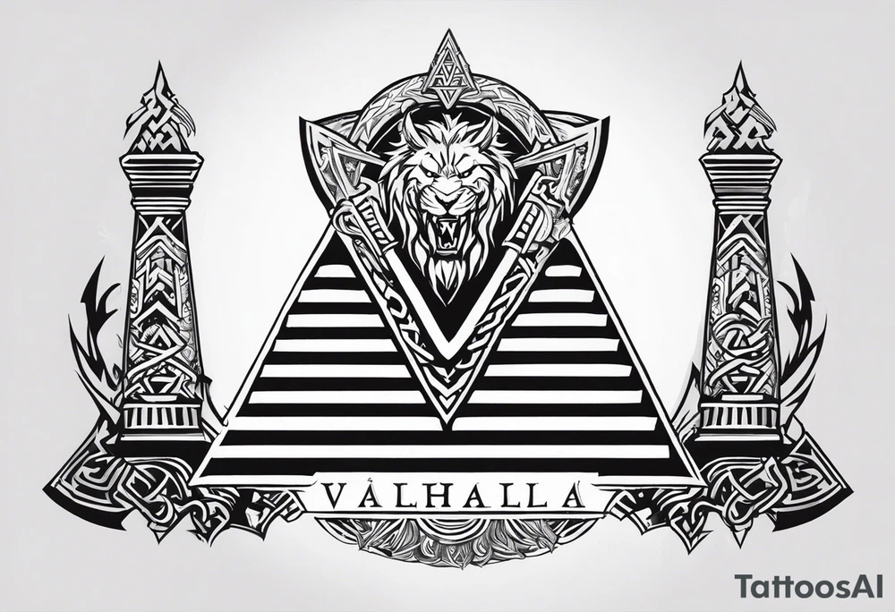 Valhalla sword shield axe Valknut stairs dragon lion tattoo idea Valhalla sword shield axe Valknut stairs dragon lion tattoo idea