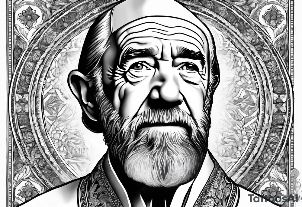 george carlin in religious clothing, full body tattoo idea