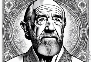 george carlin in religious clothing, full body tattoo idea
