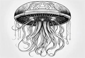 Space jellyfish with long tentacles tattoo idea