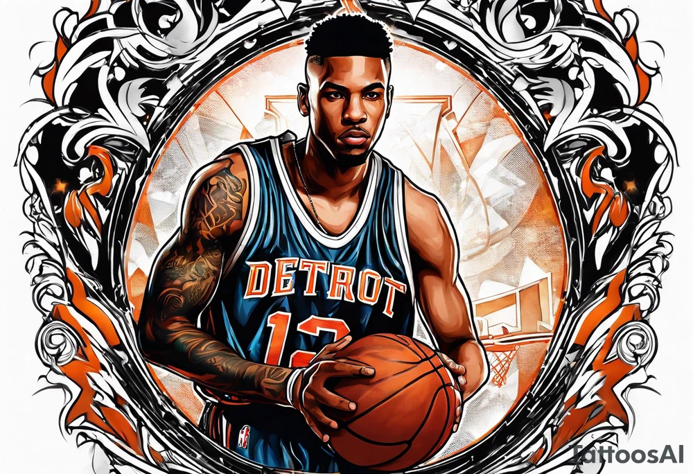 detroit city , basketball player with 23 and virgo symbol tattoo idea