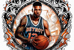 detroit city , basketball player with 23 and virgo symbol tattoo idea