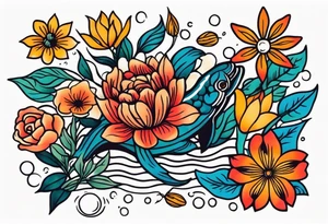 deep waters 
vintage tattoo style old school traditional bold color simple with flowers surrounded tattoo idea