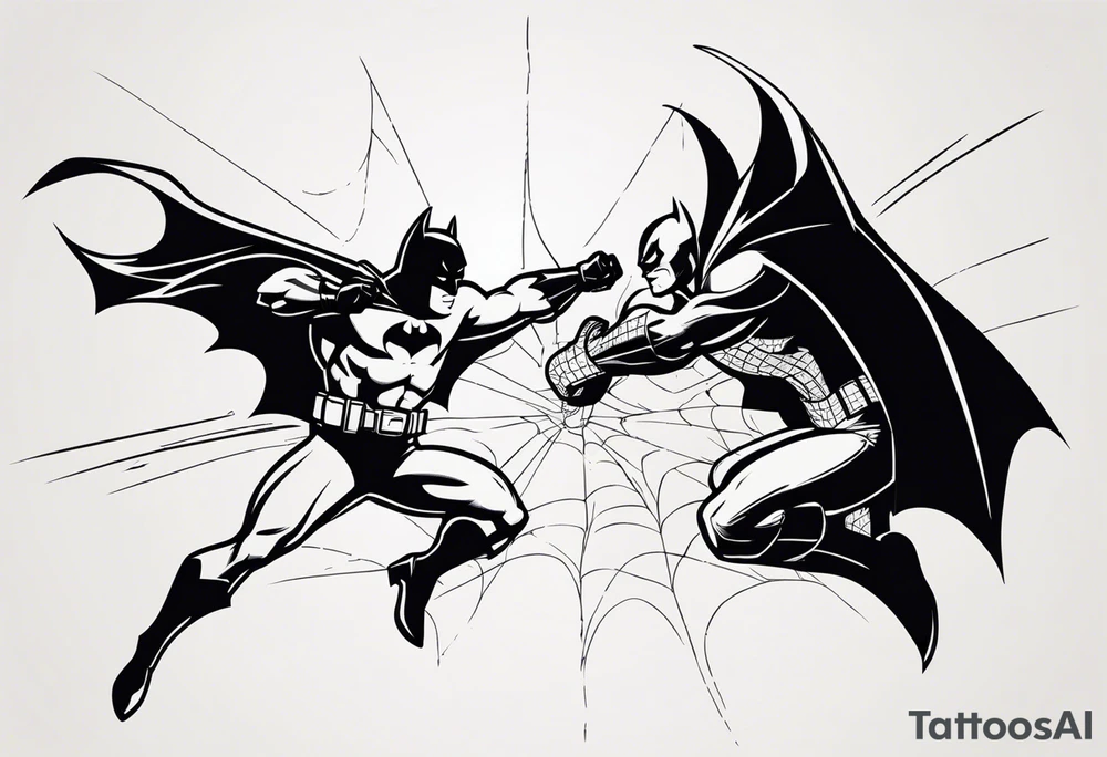 batman fighting spiderman tattoo idea
