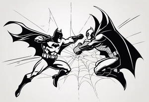 batman fighting spiderman tattoo idea