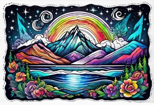 northern lights and mountain  square shaped tattoo idea