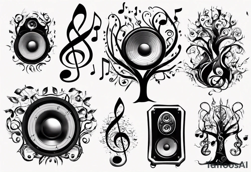 music speaker note tree stave notes tattoo idea