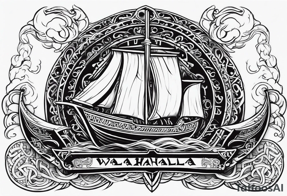 Valhalla sword shield viking ship dragon head tattoo idea Valhalla sword shield viking ship dragon head tattoo idea