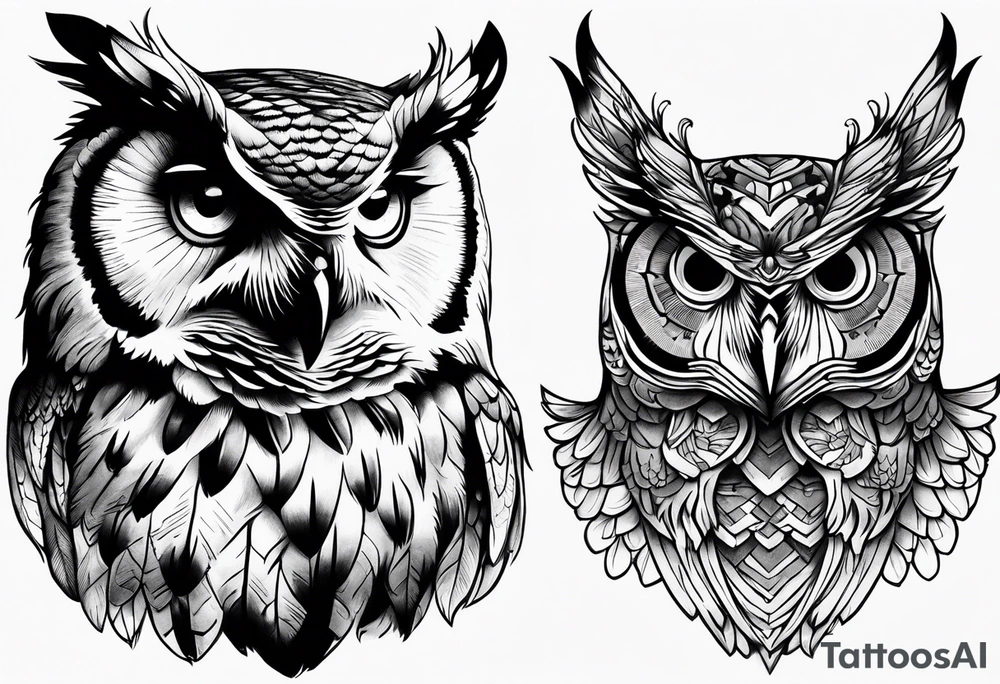 An owl with Dead head moth wings tattoo idea