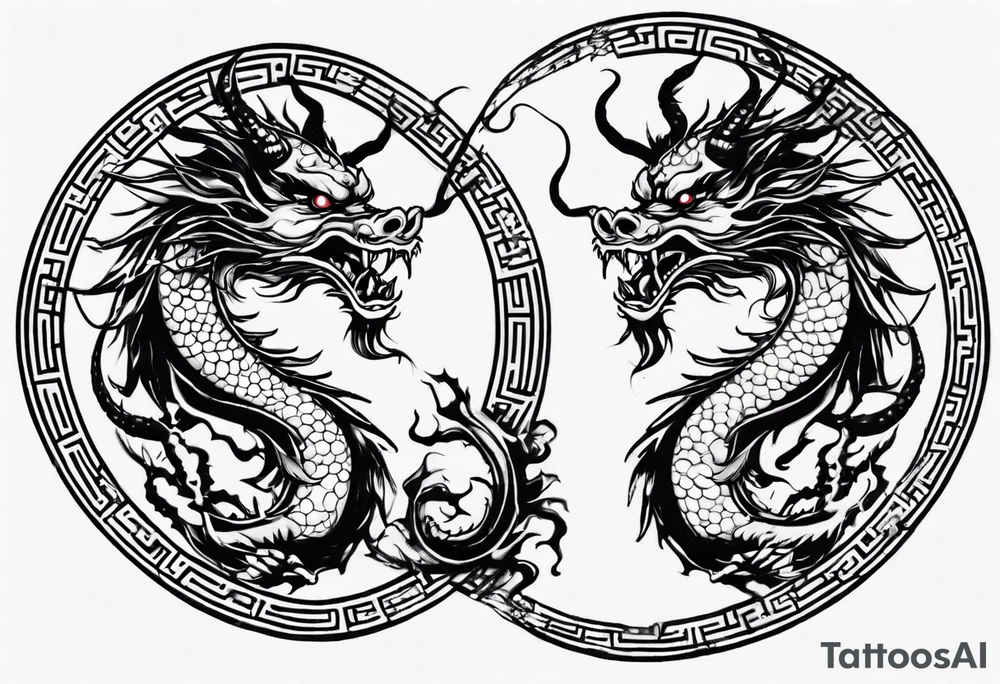 Chinese dragon in a circular shape with "02.03" written on its skin tattoo idea