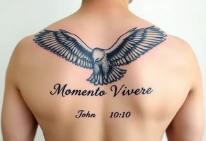 majestic eagle in flight, the words Momento Vivere and John 10:10 tattoo idea
