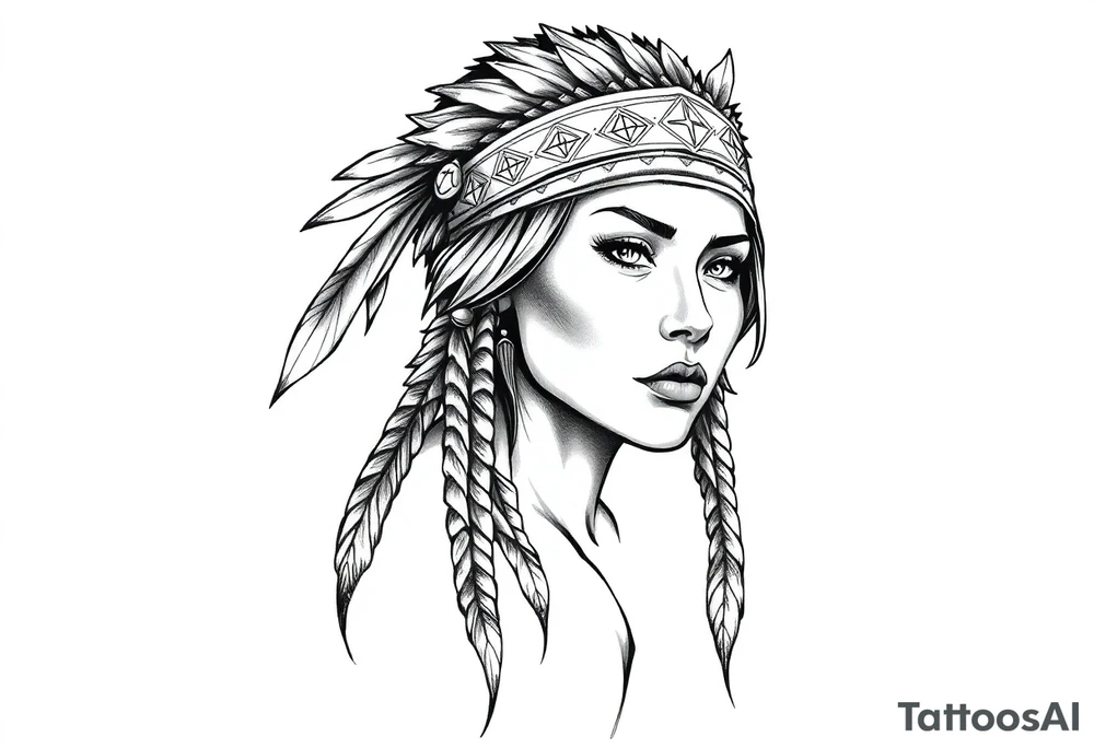 Female Native American with headband tattoo idea