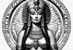 black and gray photo realistic goddess isis with minimal detail tattoo idea