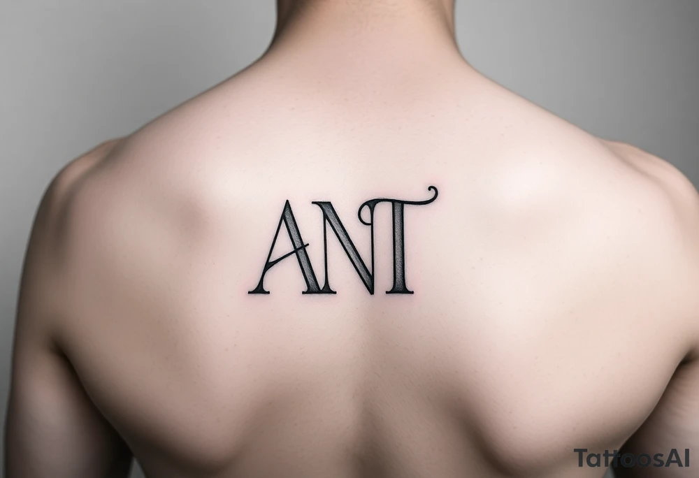 Fine line letters A,N & T monogram connected together overlapping lines tattoo idea