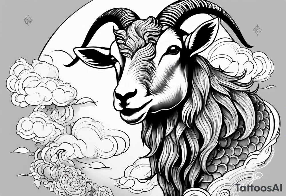 full body goat with clouds in japanese style tattoo idea