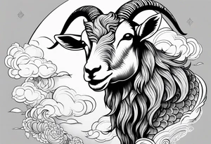 full body goat with clouds in japanese style tattoo idea