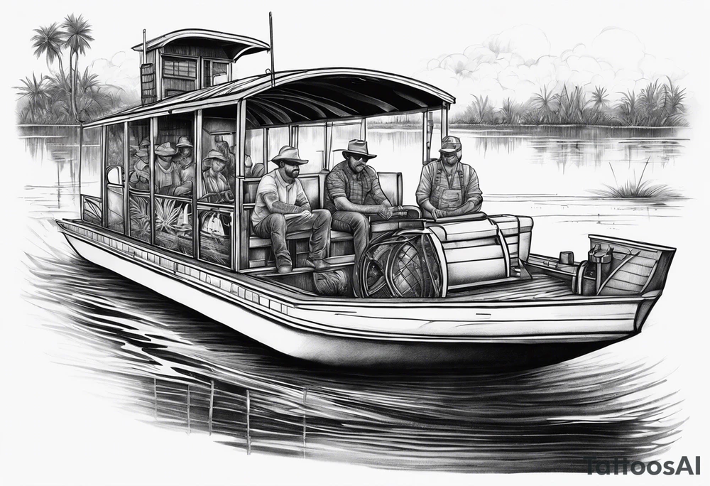 Arm sleeve airboat driving through the Everglades tattoo idea