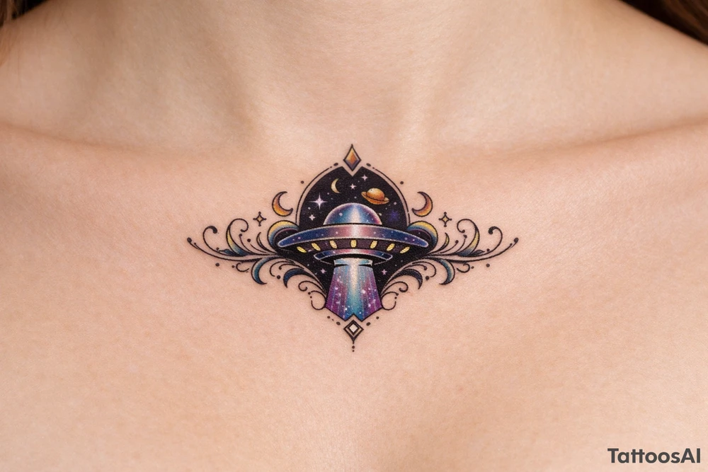 ufo under breast or space tattoo idea