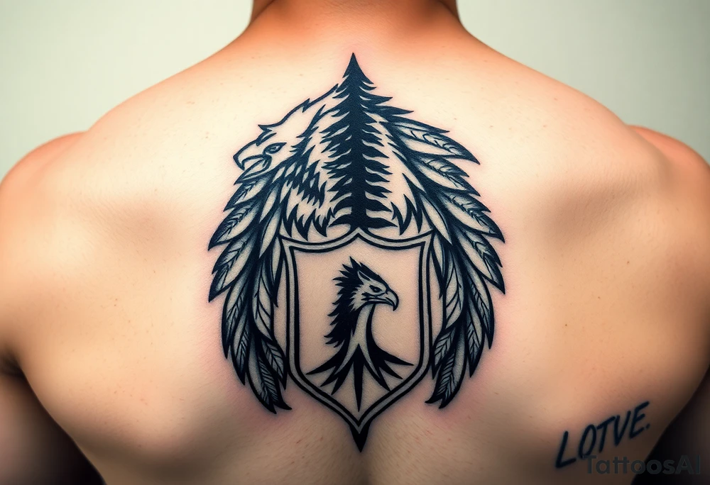 Native American tribal symbol ( wolf, eagle, bear, tree, etc ) with a Caudle emblem or crest tattoo idea