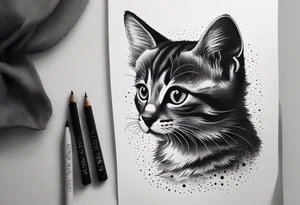 “Design a minimalist tattoo of a playful kitten, capturing its curious expression with simple lines and minimal detail. tattoo idea