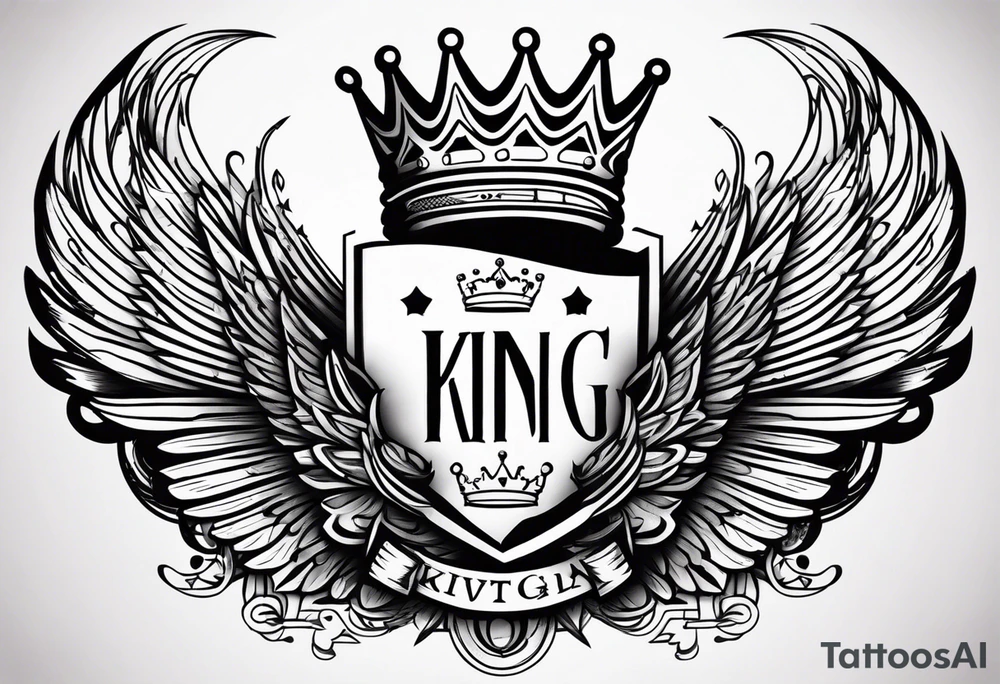 King crown,wings and text tattoo idea