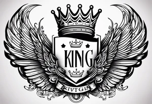 King crown,wings and text tattoo idea