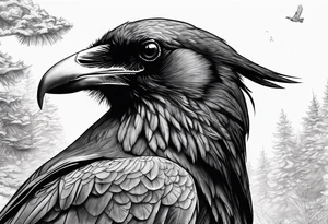 Big raven in nature tattoo idea