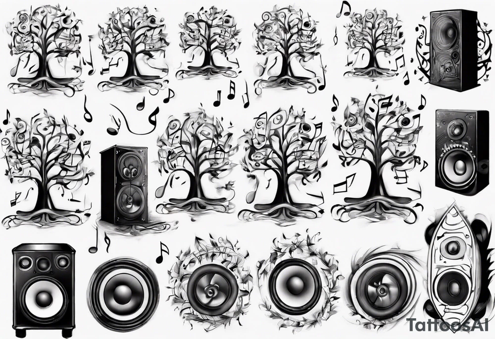 music speaker note tree stave notes tattoo idea