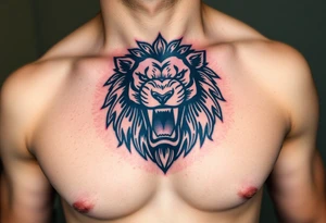 powerful roaring lion crest tattoo idea