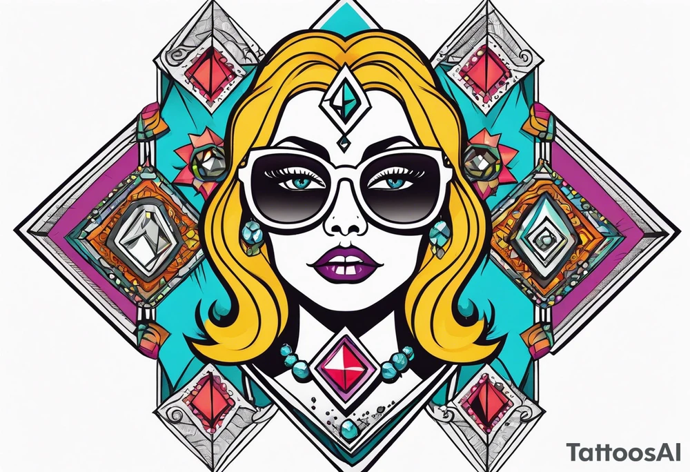 Dead Diamond queen wearing glasses add gemstones make her scarier darker tattoo idea