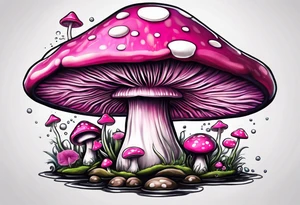 pink and white mushroom with alien fishing tattoo idea