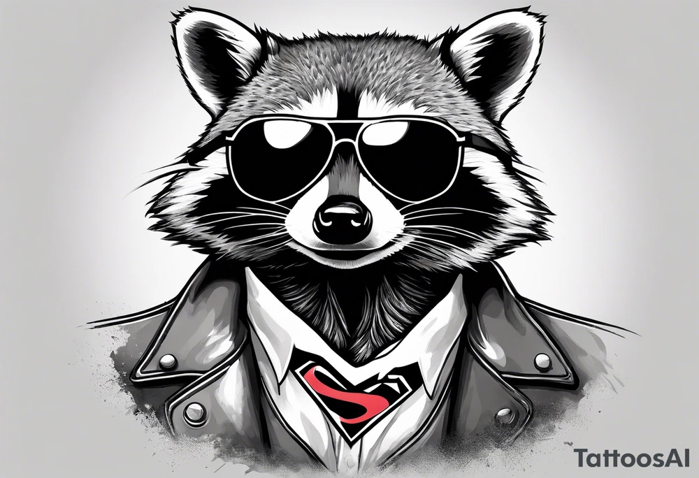raccoon wearing a Superman hoodie tattoo idea