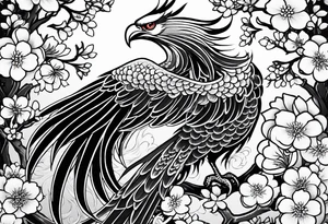 traditional Japanese phoenix and cherry blossoms no background tattoo idea