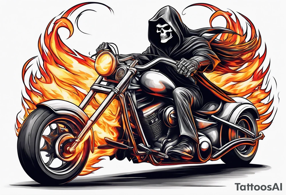 Grim Reaper on motorcycle, on fire tattoo idea