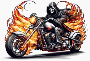 Grim Reaper on motorcycle, on fire tattoo idea