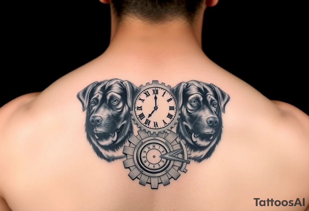 Gears that look like clocks Rottweilers mechanical a complete right arm sleeve tattoo idea