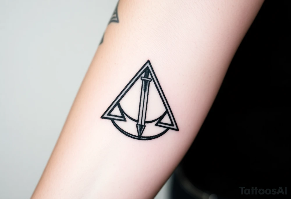 deathly hallows symbol from harry potter with a sword in the middle tattoo idea