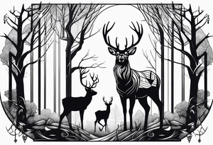Trees with a tree stand and a deer in front tattoo idea