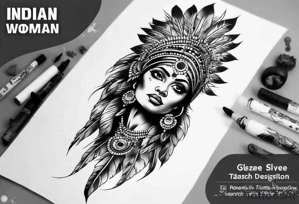 indian woman theme leg sleeve tattoo idea