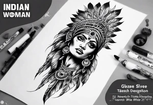 indian woman theme leg sleeve tattoo idea