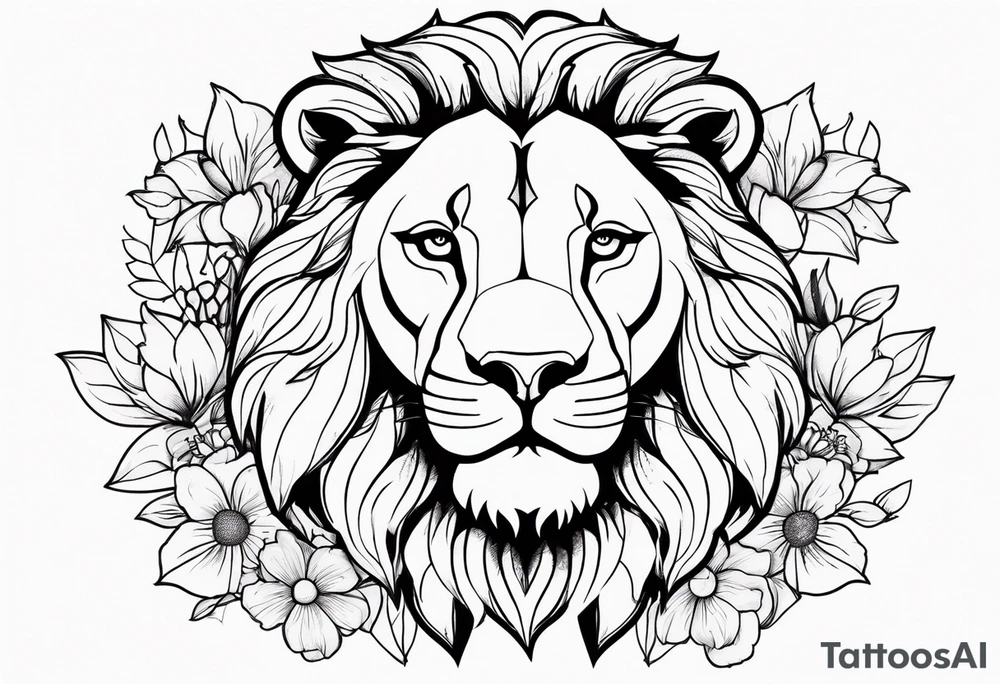 Lion ans flowers tattoo idea