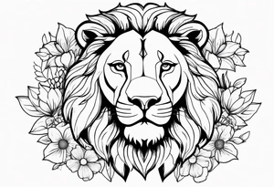 Lion ans flowers tattoo idea