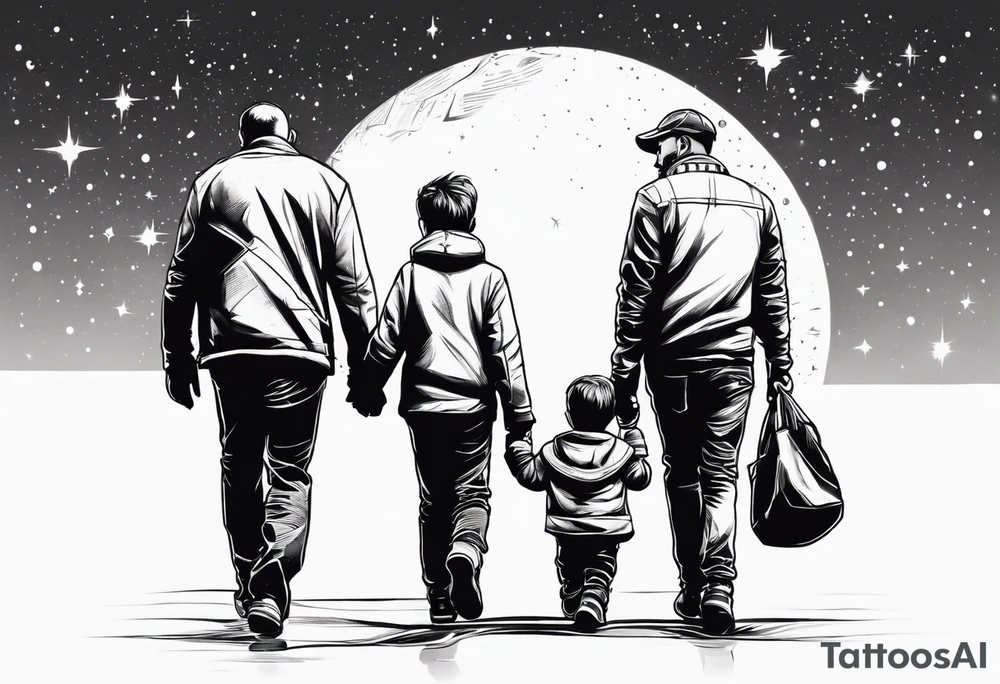 2 fathers and one little kid walking looking the stars tattoo idea