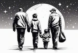 2 fathers and one little kid walking looking the stars tattoo idea