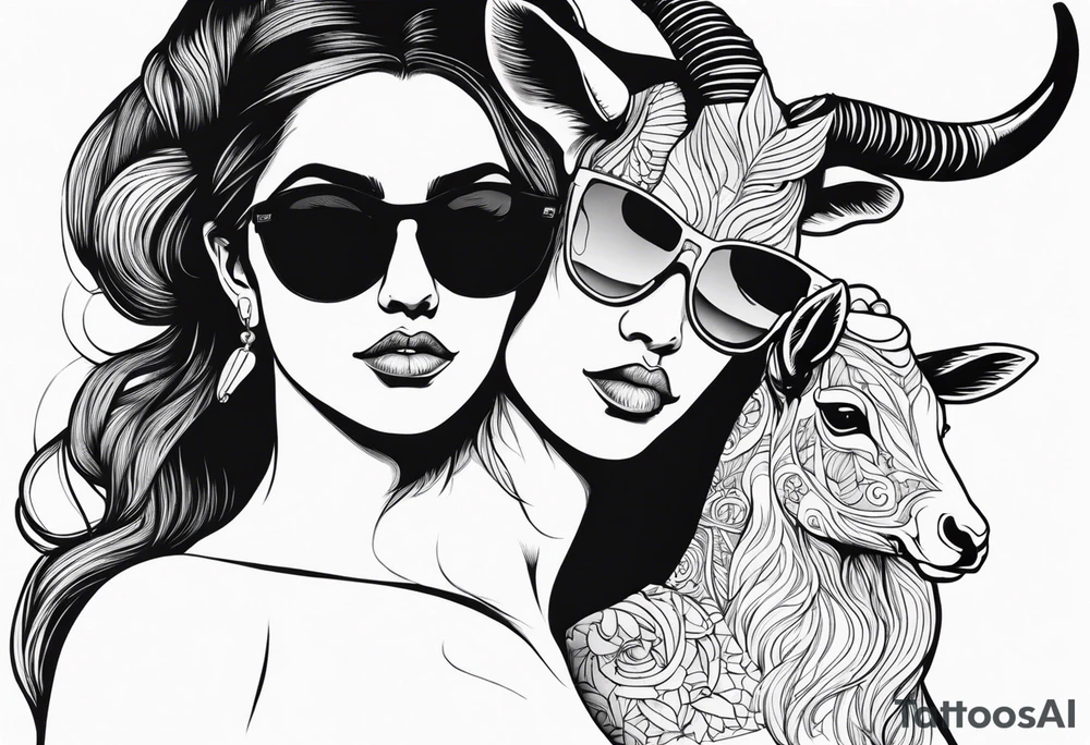 woman with big titts and a capricorn with sunglasses tattoo idea