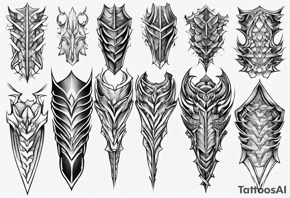 Dragonscale Leg armor symmetrical tattoo idea