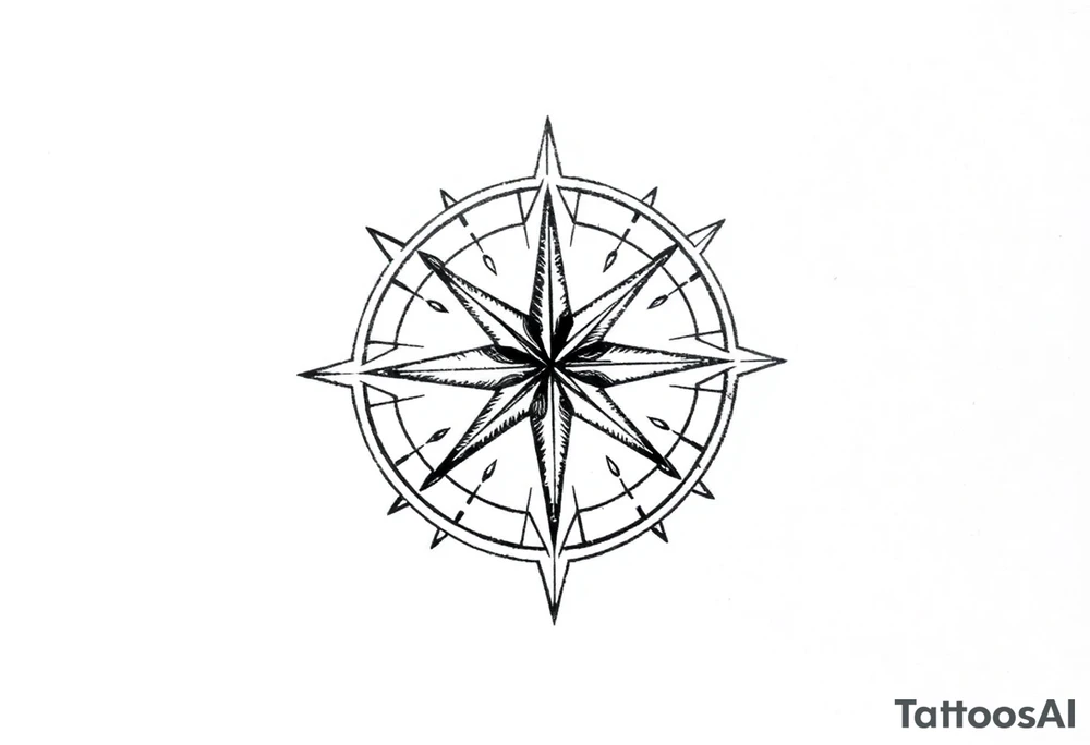 Simple double layered compass rose tattoo idea
