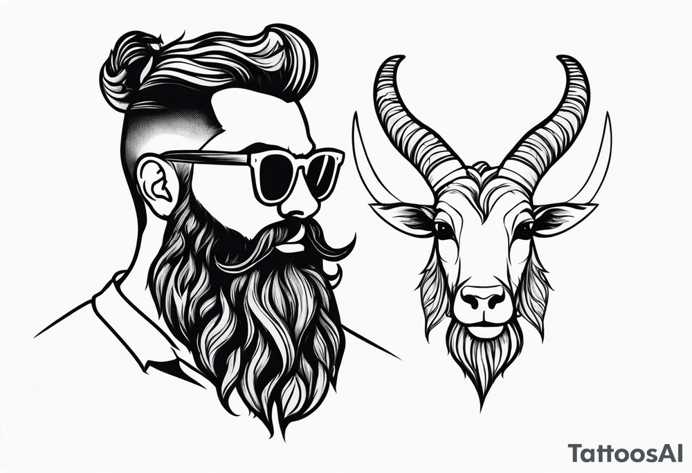capricorn with beard and sunglasses tattoo idea