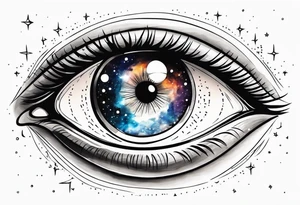 men's eye with universe reflection in the iris tattoo idea