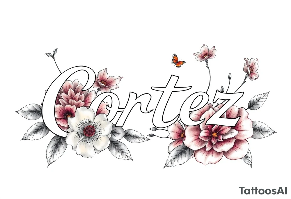 The name Cortez with flowers tattoo idea